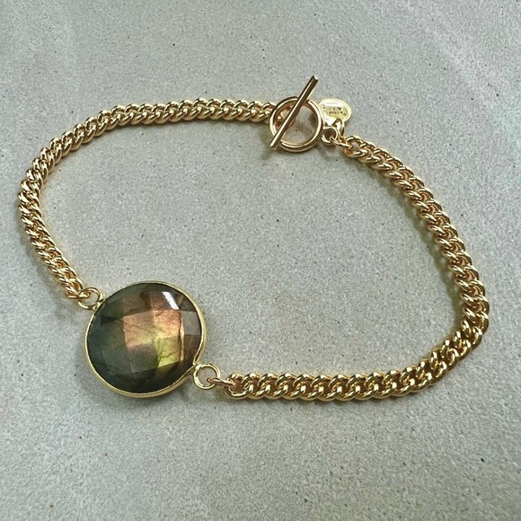 Labradorite Gemstone Gold Chain 22K Gold Bracelet - Picture 5 of 6